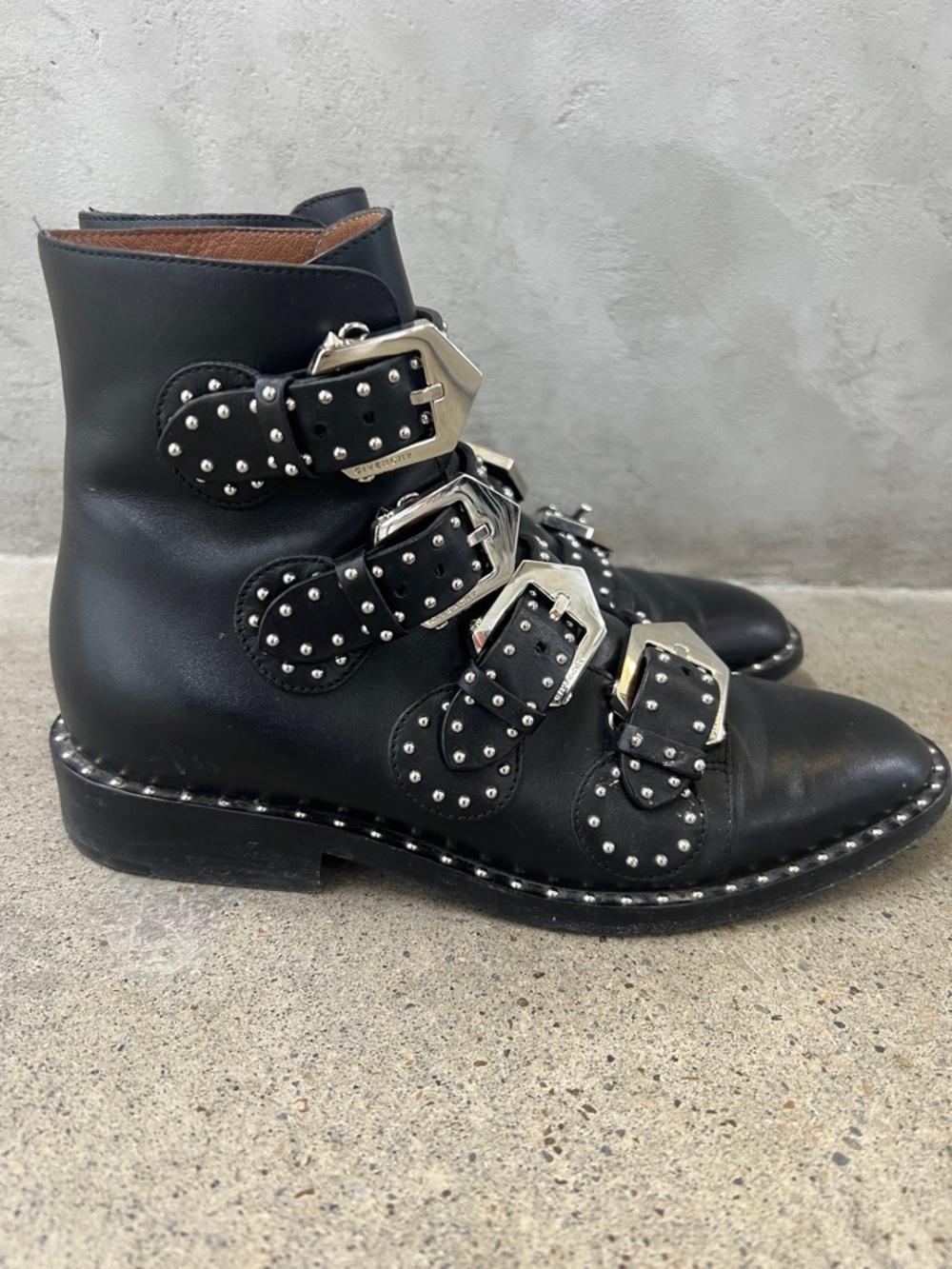 Givenchy Black Leather Ankle Boots with Silver Buckles